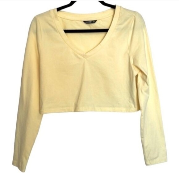 ❤️ SHEIN CURVE SZ OXL YELLOW LONG SLEEVE CROPPED V-NECK T-SHIRT NWOT - Picture 5 of 7